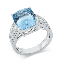 Ring aus 750 Weißgold Aquamarin 5,71ct blau 38 Diamanten 0,94ct TW-SI B:11,8mm