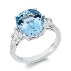 Ring aus 750 Weißgold Aquamarin 4,19ct blau 10 Diamanten 0,32ct TW-SI B:11,7mm