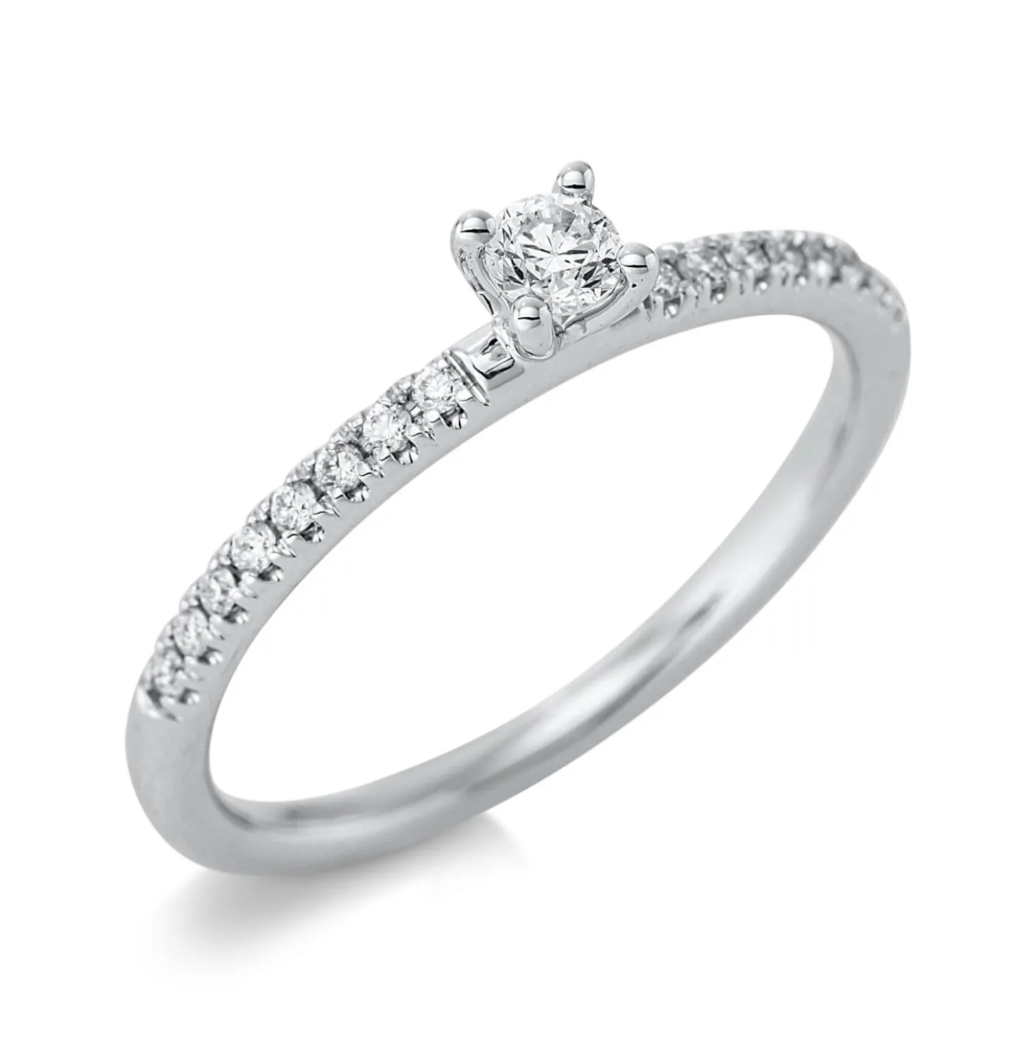 Ring aus 750 Weißgold 16 Brillanten 0,1ct TW-SI 1 Brillant 0,1ct TW-SI B:3,4mm