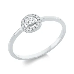 Ring aus 750 Weißgold 16 Brillanten 0,06ct TW-SI 1 Brillant 0,1ct TW-SI B:6,1mm