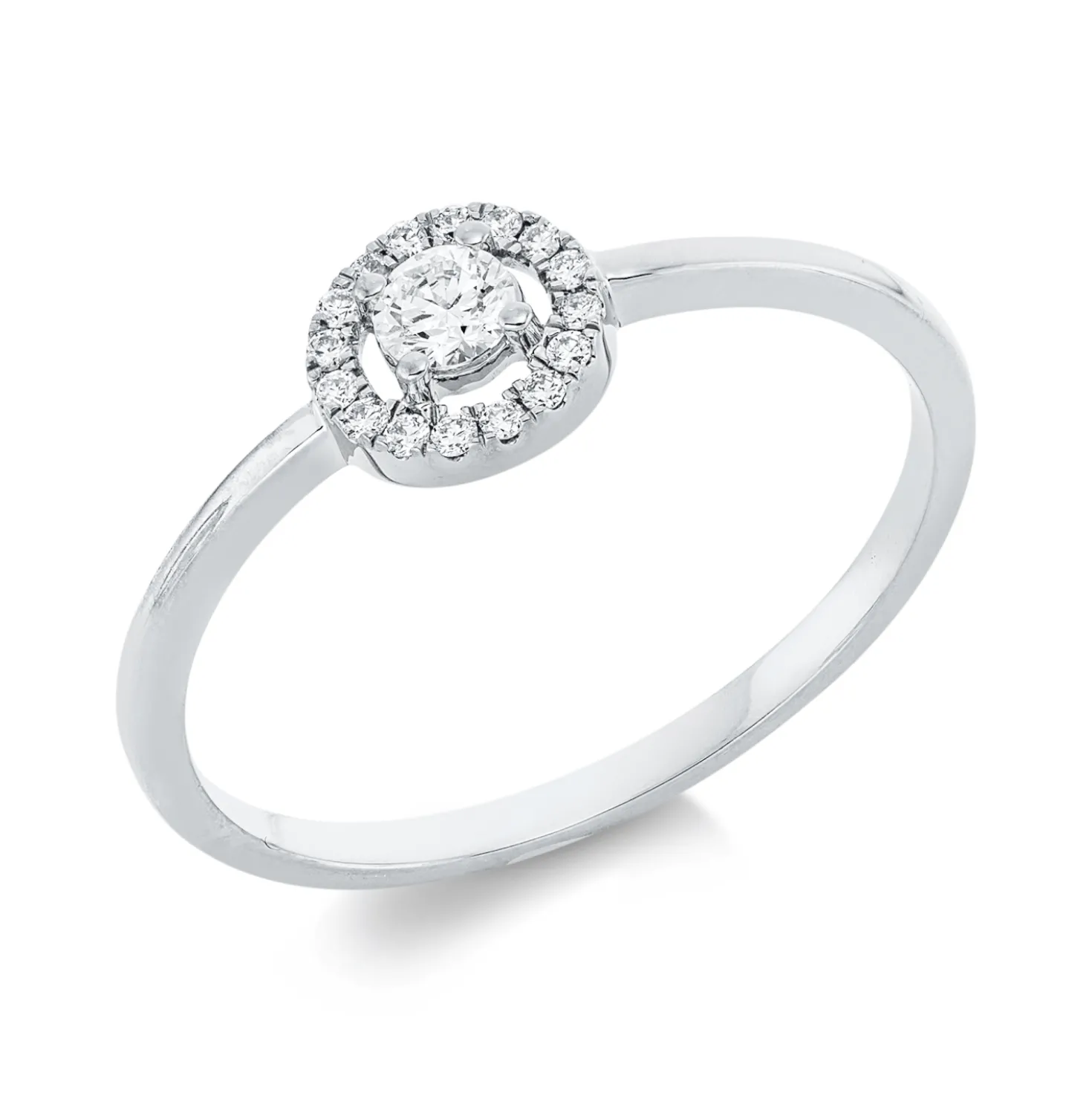 Ring aus 750 Weißgold 16 Brillanten 0,06ct TW-SI 1 Brillant 0,1ct TW-SI B:6,1mm