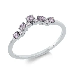 Ring aus 750 Weißgold 4 Brillanten 0,05ct TW-SI 5 Brillanten 0,19ct pink B:4,3mm