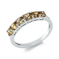 Ring aus 750 Weißgold 6 Diamanten Kissen-Schliff 1,3ct braun B:3,4mm