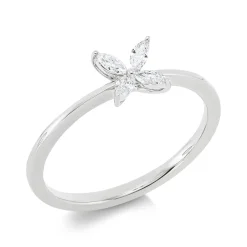 Ring aus 750 Weißgold 4 Diamanten Navette-Schliff 0,13ct TW-SI B:5,7mm