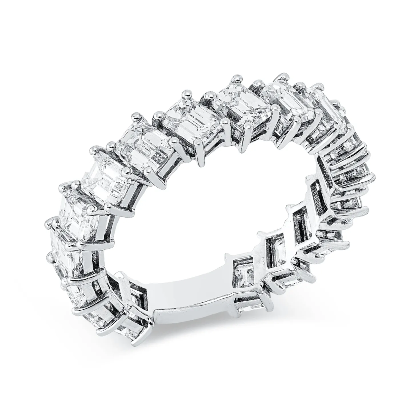 Ring aus 750 Weißgold 17 Diamanten Smaragd-Schliff 4,1ct I-VVS/VS B:5,3mm