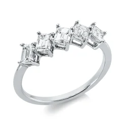 Ring aus 750 Weißgold 5 Diamanten Smaragd-Schliff 1,22ct TW-VSI/SI B:5,3mm