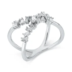 Ring aus 750 Weißgold 18 Diamanten Trapez-Schliff 0,46ct TW-SI B:11mm