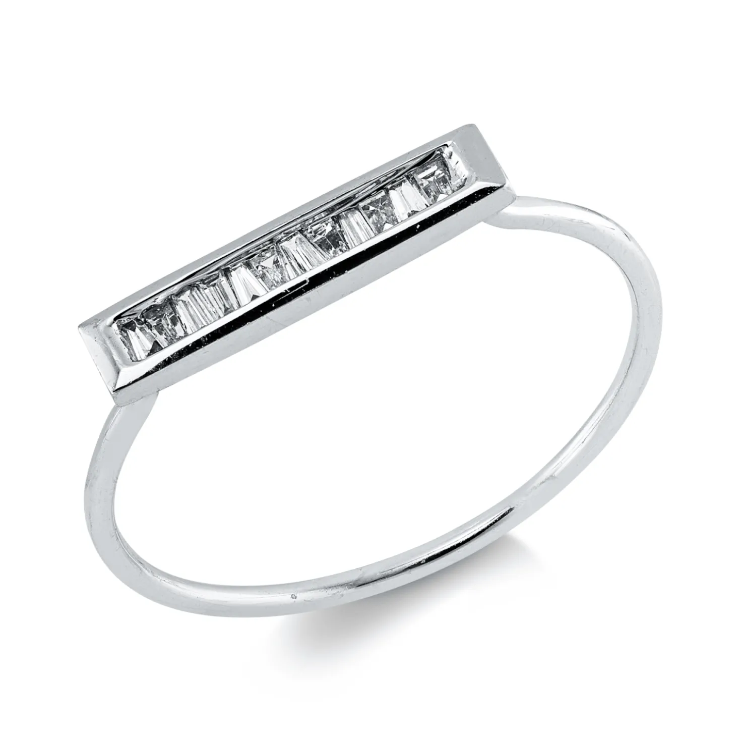 Ring aus 750 Weißgold 12 Diamanten Trapez-Schliff 0,12ct TW-VSI/SI B:2,9mm