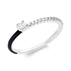 Ring aus 750 Weißgold Emaille 0,05ct schwarz 14 Diamanten 0,17ct B:2,6mm