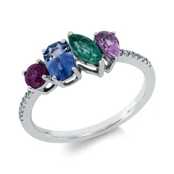 Ring aus 750 Weißgold 4 Farbsteine 1,18ct mehrfarbig 14 Brillanten 0,06ct TW-SI