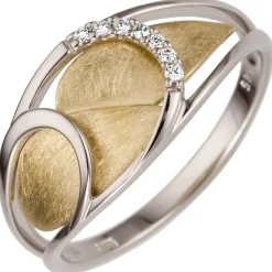 Ring aus 585 Weißgold Gelbgold bicolor 7 Brillanten 0,05ct