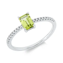 Ring aus 750 Weißgold Peridot 0,64ct 18 Brillanten 0,09ct TW-SI B:6,6mm 4er-Krappe