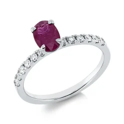 Ring aus 750 Weißgold Rubin 0,94ct rot 12 Brillanten 0,25ct TW-SI B:4,9mm