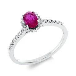 Ring aus 750 Weißgold Rubin 0,57ct rot 30 Brillanten 0,11ct TW-SI B:6,5mm
