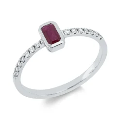 Ring aus 750 Weißgold Rubin 0,31ct rot 14 Brillanten 0,13ct TW-SI B:6,2mm