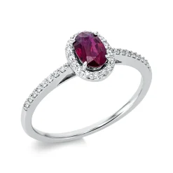Ring aus 750 Weißgold Rubin 0,54ct rot 32 Brillanten 0,14ct TW-SI B:8,1mm