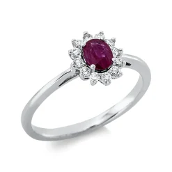 Ring aus 750 Weißgold Rubin 0,37ct rot 12 Brillanten 0,17ct TW-SI B:8,7mm