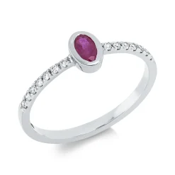 Ring aus 750 Weißgold Rubin 0,2ct rot 14 Brillanten 0,13ct TW-SI B:6,1mm Zarge