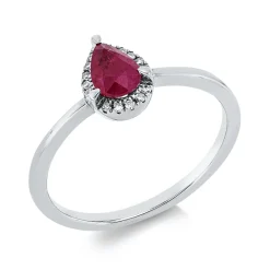 Ring aus 750 Weißgold Rubin 0,45ct rot 15 Diamanten 0,04ct TW-SI B:7,9mm