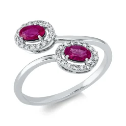 Ring aus 750 Weißgold 2 Rubine 0,51ct rot 32 Brillanten 0,16ct TW-SI B:11mm