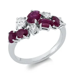 Ring aus 750 Weißgold 5 Rubine 1,68ct rot 4 Diamanten 0,51ct TW-SI B:8,6mm