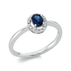 Ring aus 750 Weißgold Saphir 0,37ct blau 16 Brillanten 0,05ct TW-PI B:7,5mm