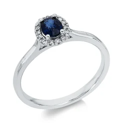 Ring aus 750 Weißgold Saphir 0,5ct blau 14 Brillanten 0,07ct TW-SI B:7,6mm