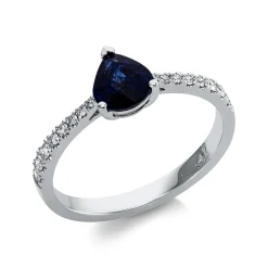Ring aus 750 Weißgold Saphir 1ct blau 16 Brillanten 0,15ct TW-SI B:7mm
