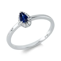 Ring aus 750 Weißgold Saphir 0,29ct blau 16 Brillanten 0,07ct TW-SI B:7,1mm