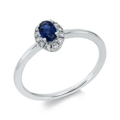 Ring aus 750 Weißgold Saphir 0,37ct blau 12 Brillanten 0,1ct TW-SI B:7,6mm