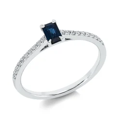 Ring aus 750 Weißgold Saphir 0,29ct blau 20 Brillanten 0,14ct TW-SI B:5,6mm