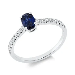 Ring aus 750 Weißgold Saphir 0,63ct blau 16 Brillanten 0,18ct TW-SI B:6,1mm
