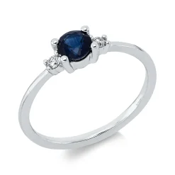 Ring aus 750 Weißgold Saphir 0,51ct blau 2 Brillanten 0,05ct TW-SI B:4,5mm