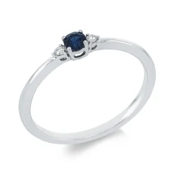 Ring aus 750 Weißgold Saphir 0,1ct blau 2 Brillanten 0,04ct TW-SI B:3mm 4er-Krappe