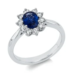 Ring aus 750 Weißgold Saphir 0,81ct blau 10 Brillanten 0,42ct TW-VSI B:12mm