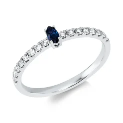 Ring aus 750 Weißgold Saphir 0,11ct blau 16 Brillanten 0,23ct W-SI B:3,9mm