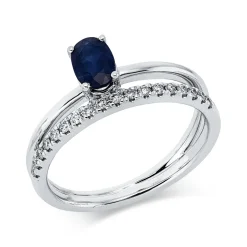 Ring aus 585 Weißgold Saphir 0,61ct blau 18 Brillanten 0,16ct W-SI B:6mm