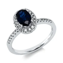 Ring aus 585 Weißgold Saphir 1,03ct blau 30 Brillanten 0,23ct W-SI B:10,4mm