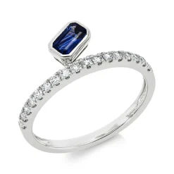 Ring aus 585 Weißgold Saphir 0,33ct blau 17 Brillanten 0,24ct W-SI/PI B:6,8mm
