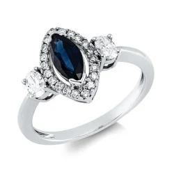 Ring aus 750 Weißgold Saphir 0,69ct blau 22 Diamanten 0,39ct F-SI B:11,8mm
