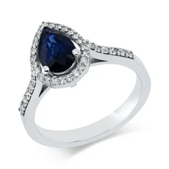 Ring aus 750 Weißgold Saphir 1,03ct blau 36 Diamanten 0,34ct F-SI B:12mm