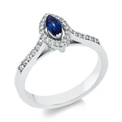 Ring aus 750 Weißgold Saphir 0,29ct blau 30 Diamanten 0,27ct F-SI B:9,9mm