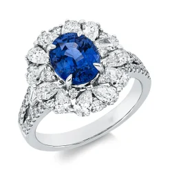 Ring aus 750 Weißgold Saphir 2,26ct blau 54 Diamanten 1,57ct TW-SI B:15,1mm