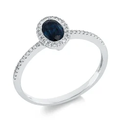 Ring aus 750 Weißgold Saphir 0,61ct blau 42 Diamanten 0,1ct TW-SI B:7,8mm