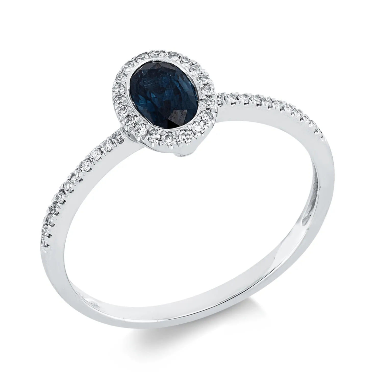 Ring aus 750 Weißgold Saphir 0,61ct blau 42 Diamanten 0,1ct TW-SI B:7,8mm