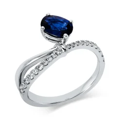 Ring aus 750 Weißgold Saphir 0,99ct blau 20 Diamanten 0,23ct TW-SI B:9,8mm
