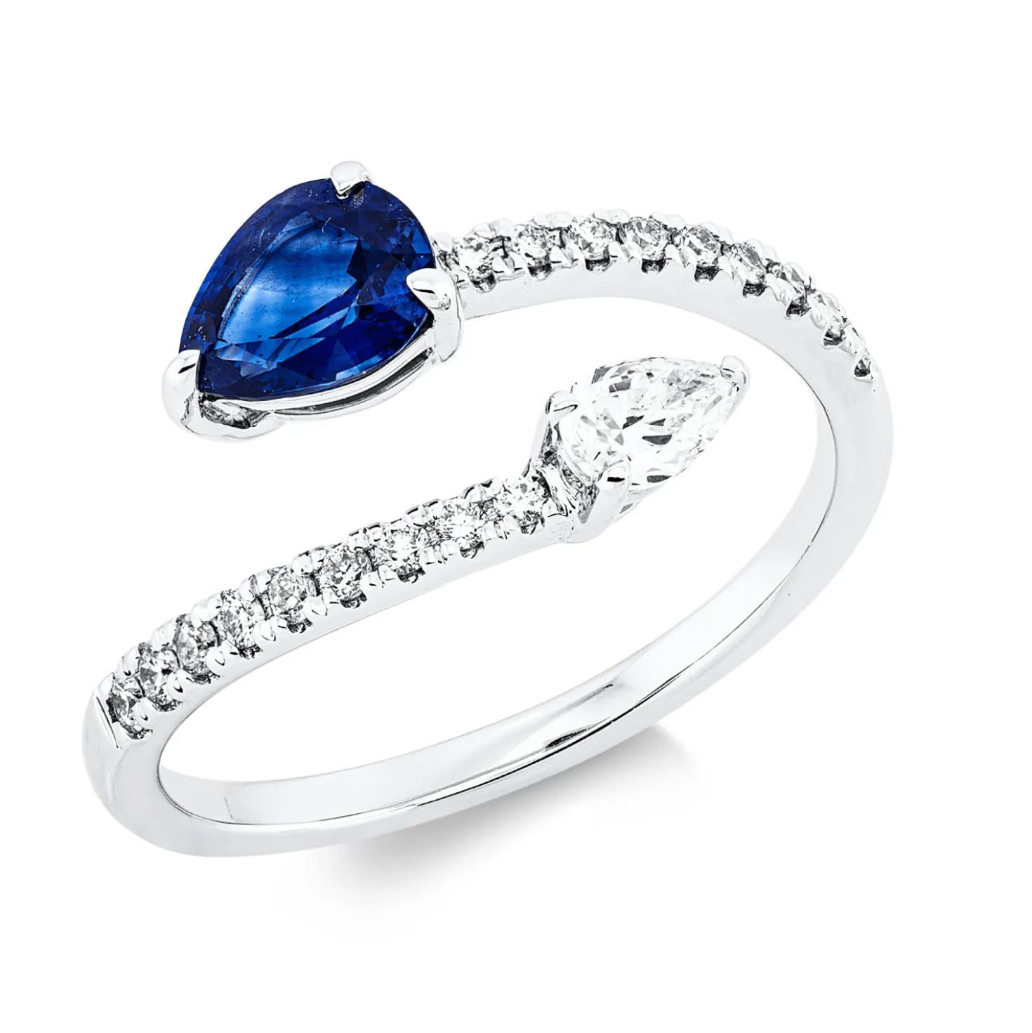 Ring aus 750 Weißgold Saphir 0,78ct blau 19 Diamanten 0,35ct TW-SI B:9,4mm