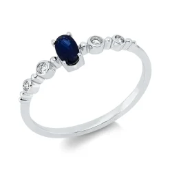 Ring aus 750 Weißgold Saphir 0,23ct blau 4 Diamanten 0,05ct TW-SI B:5mm 4er-Krappe
