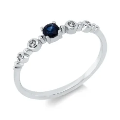 Ring aus 750 Weißgold Saphir 0,27ct blau 4 Diamanten 0,05ct TW-SI B:3mm 4er-Krappe