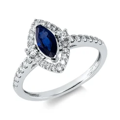 Ring aus 585 Weißgold Saphir 0,53ct blau 32 Diamanten 0,37ct W-SI/PI B:12,7mm